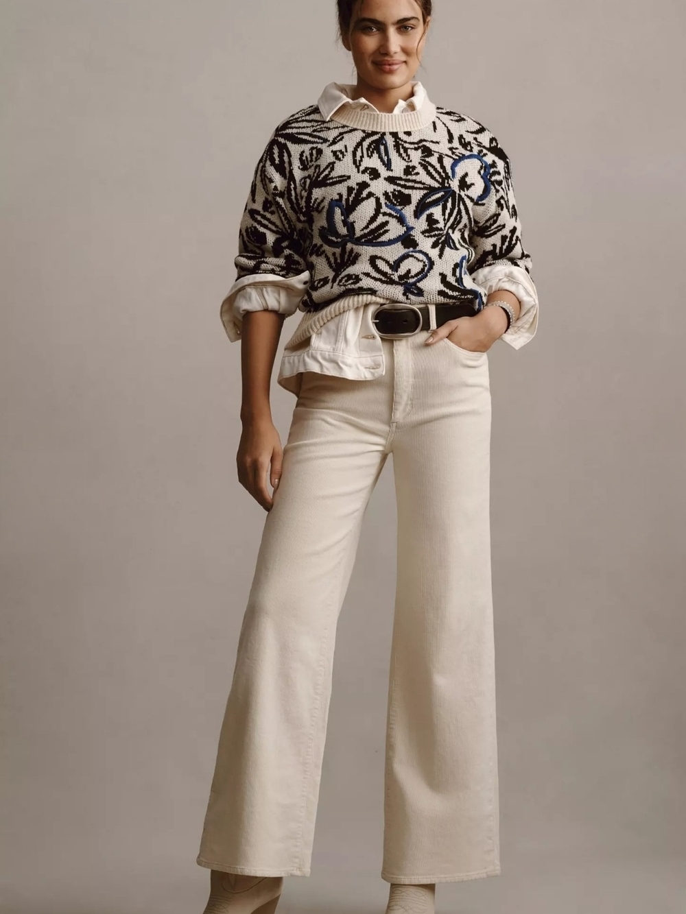 By Anthropologie Crewneck Sweater with Abstract Floral Stitching Size XS